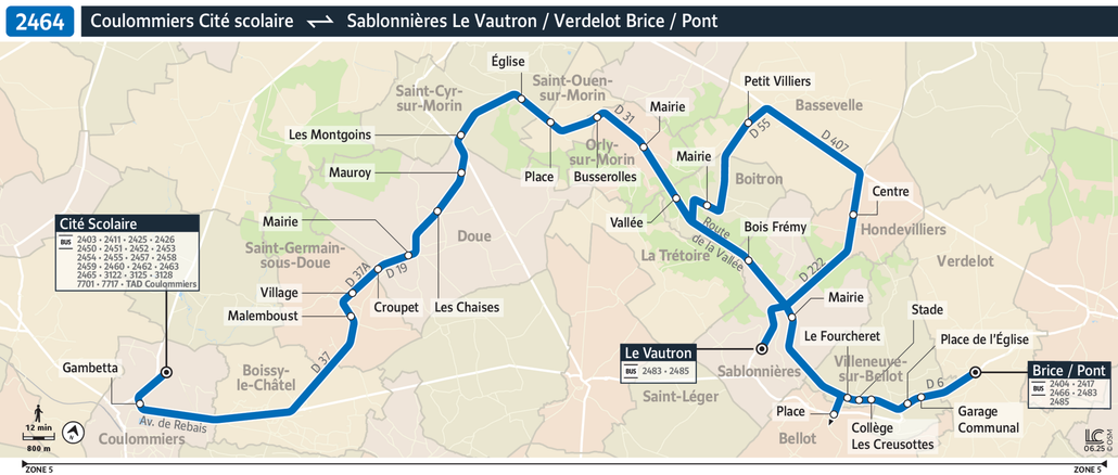 Tracé de la ligne de Bus 2464