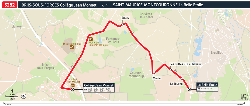 Tracé de la ligne de Bus 5282