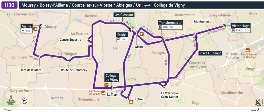 Tracé de la ligne de Bus 1130