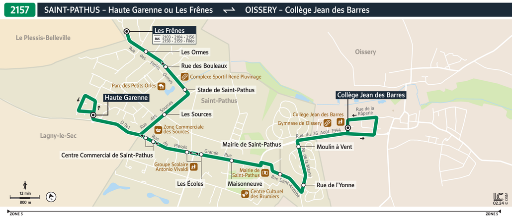 Tracé de la ligne de Bus 2157