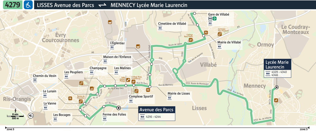 Tracé de la ligne de Bus 4279