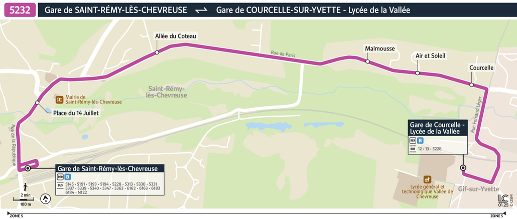 Tracé de la ligne de Bus 5232