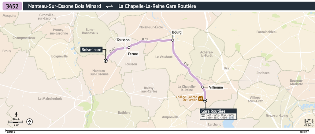 Tracé de la ligne de Bus 3452