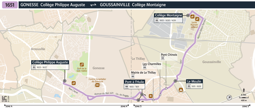 Tracé de la ligne de Bus 1651