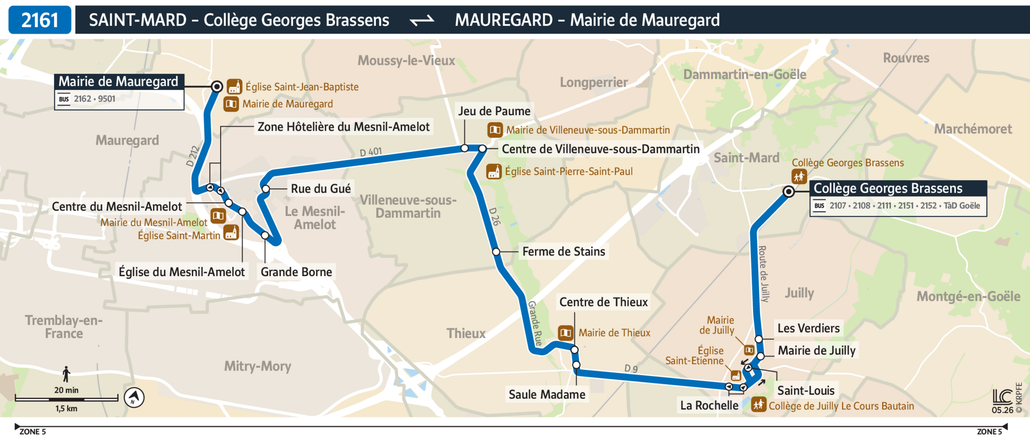 Tracé de la ligne de Bus 2161