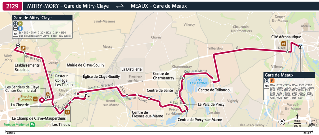 Tracé de la ligne de Bus 2129