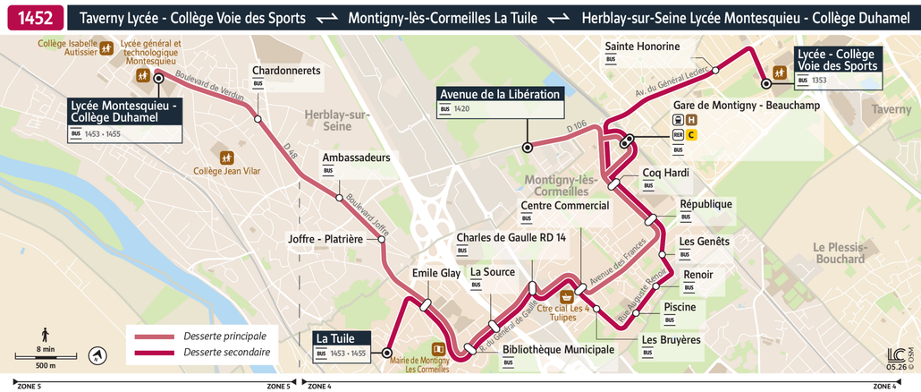Tracé de la ligne de Bus 1452