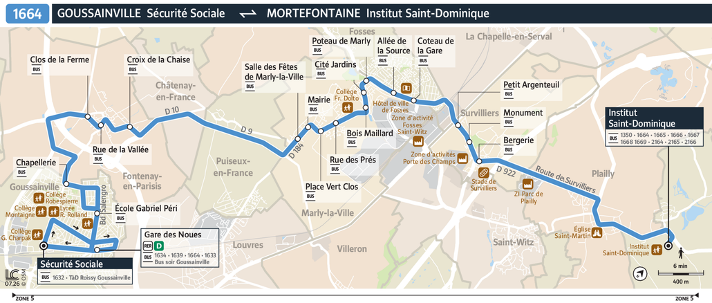 Tracé de la ligne de Bus 1664
