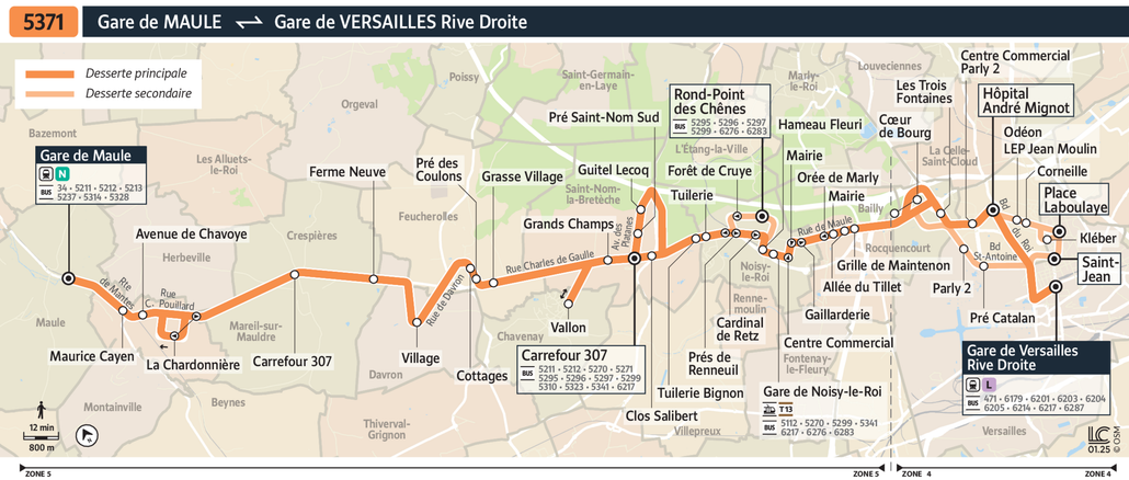 Tracé de la ligne de Bus 5371