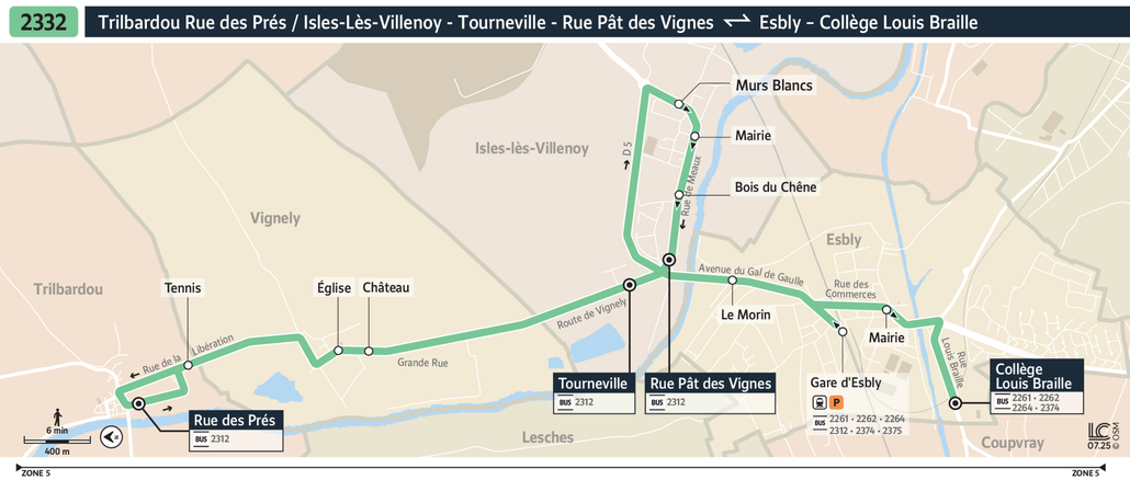 Tracé de la ligne de Bus 2332