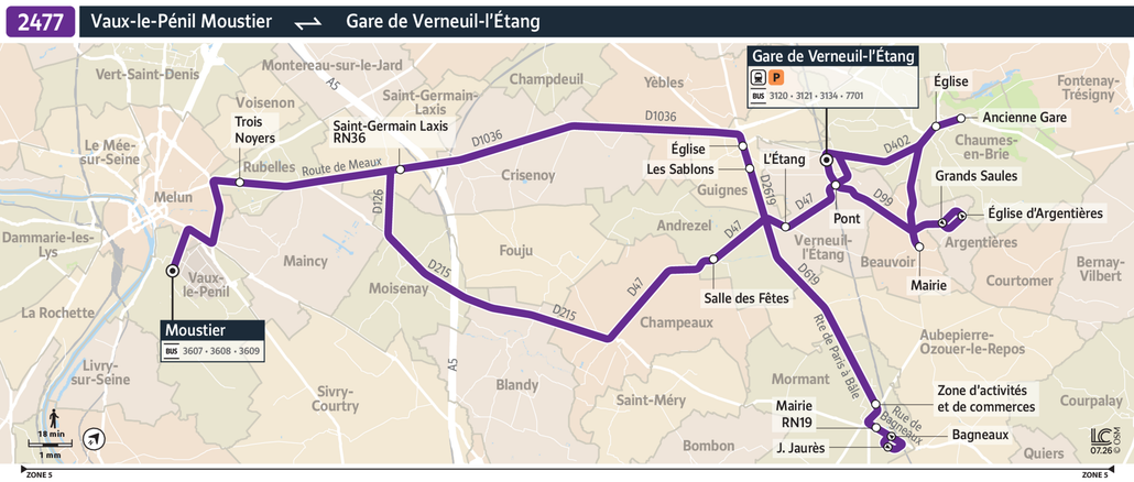 Tracé de la ligne de Bus 2477