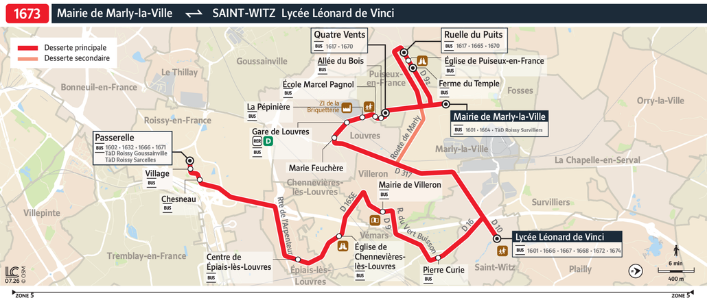 Tracé de la ligne de Bus 1673