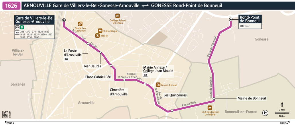 Tracé de la ligne de Bus 1626