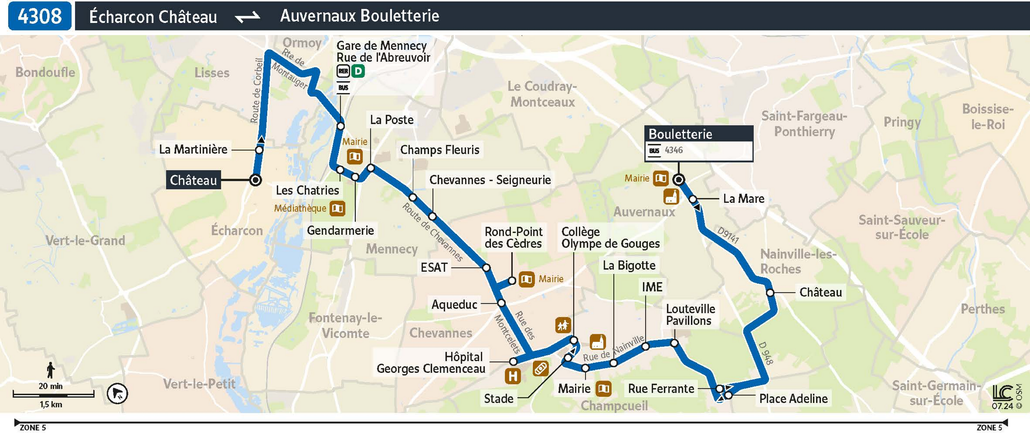 Tracé de la ligne de Bus 4308