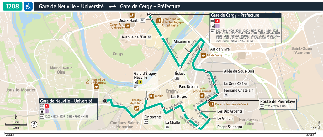 PLAN DE PARIS 地図とバス路線ガイド Bus Line 1208: map, stops, and real-time schedules | Bonjour RATP