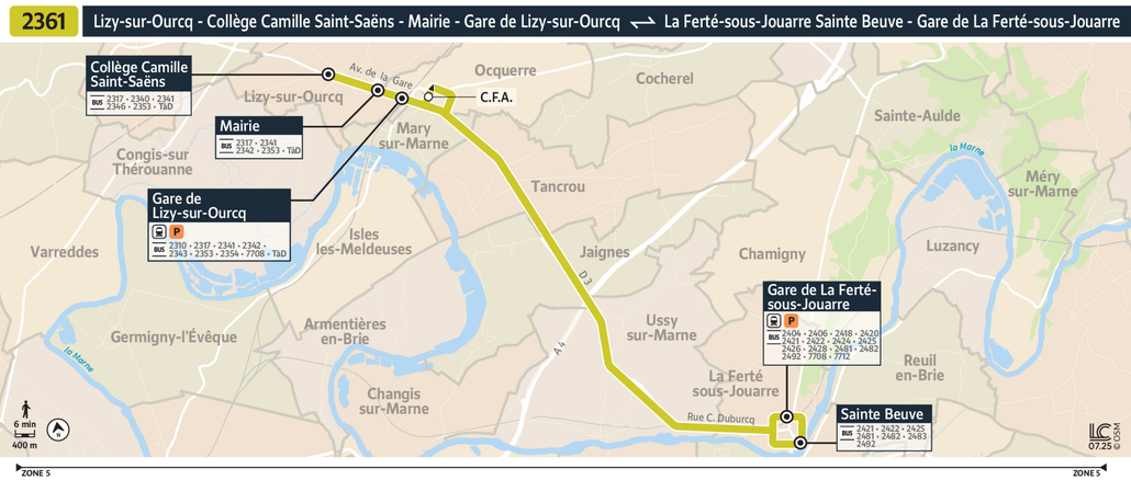 Tracé de la ligne de Bus 2361