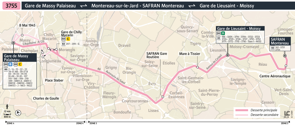 Tracé de la ligne de Bus 3755