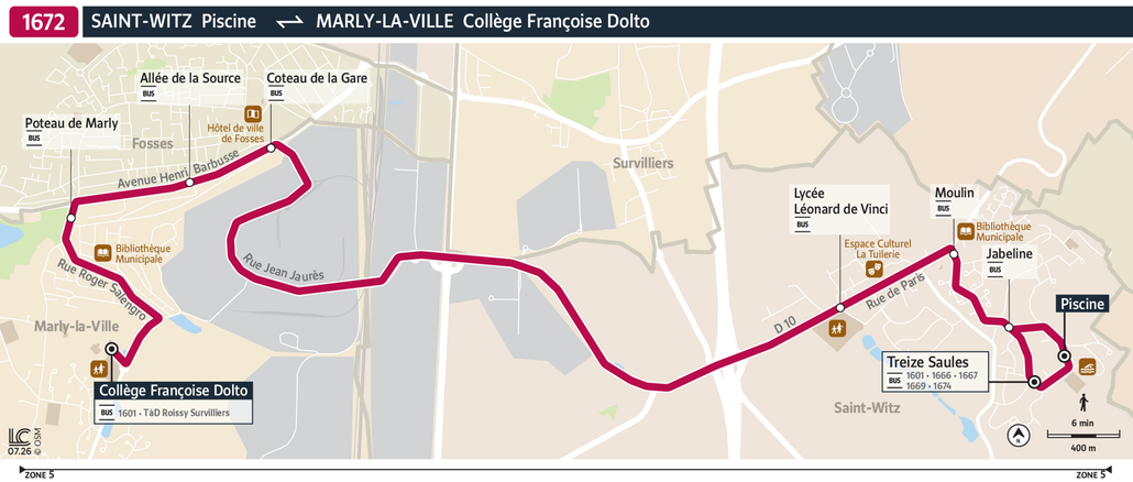 Tracé de la ligne de Bus 1672