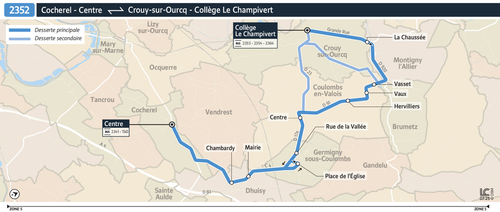 Tracé de la ligne de Bus 2352