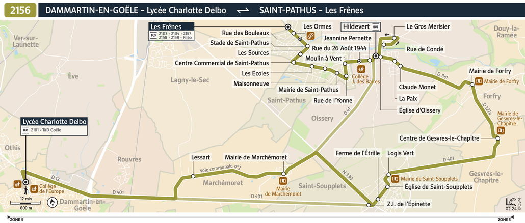 Tracé de la ligne de Bus 2156