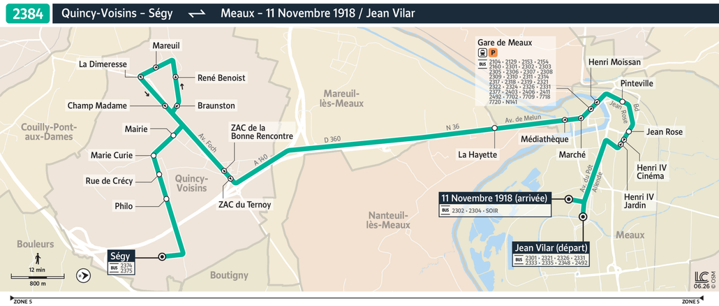 Tracé de la ligne de Bus 2384
