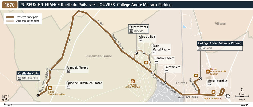 Tracé de la ligne de Bus 1670