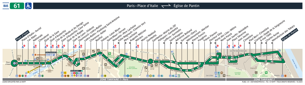 Tracé de la ligne de Bus 61