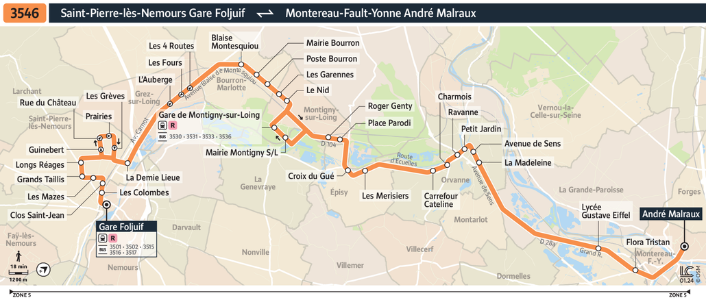 Tracé de la ligne de Bus 3546