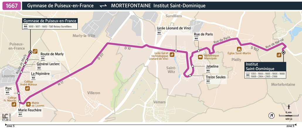 Tracé de la ligne de Bus 1667