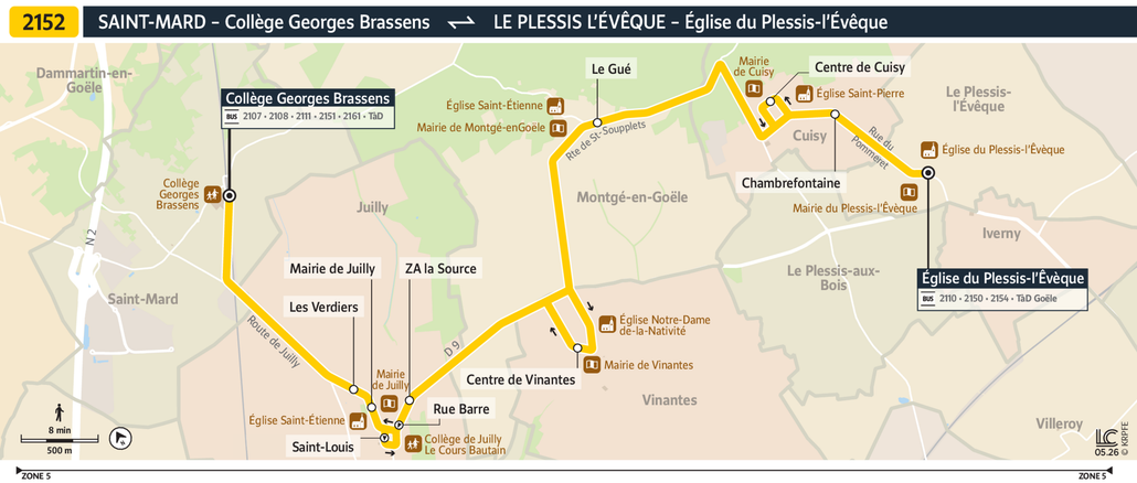 Tracé de la ligne de Bus 2152