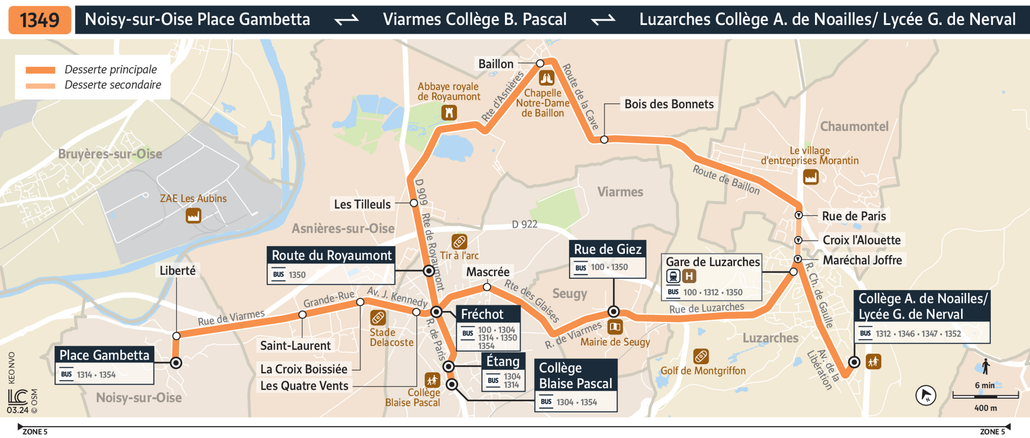 Tracé de la ligne de Bus 1349