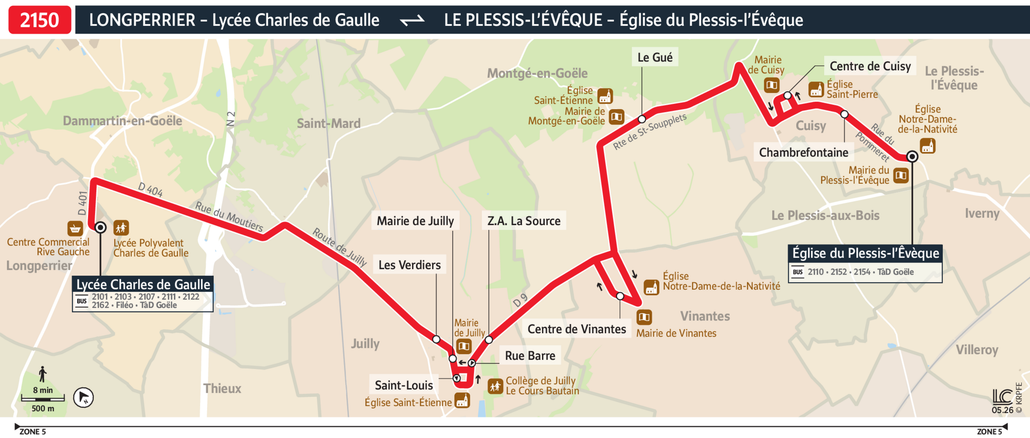 Tracé de la ligne de Bus 2150