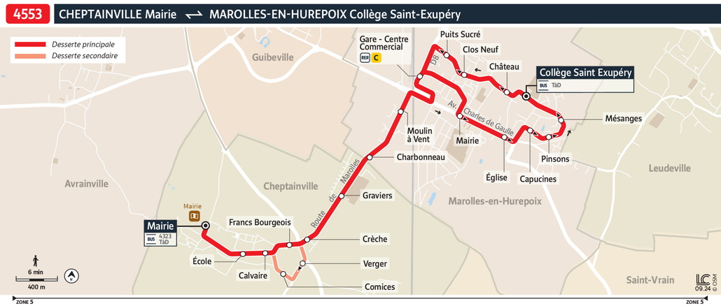 Tracé de la ligne de Bus 4553