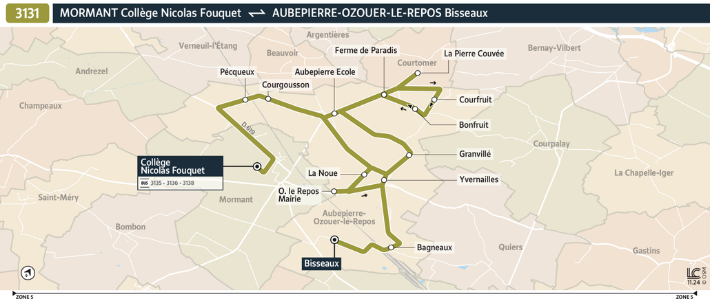 Tracé de la ligne de Bus 3131