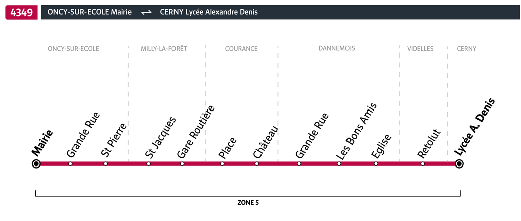 Tracé de la ligne de Bus 4349
