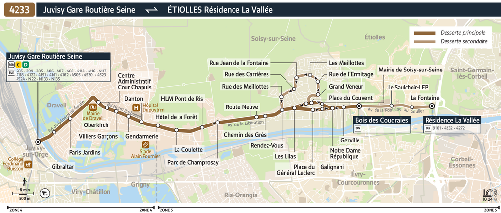 Tracé de la ligne de Bus 4233