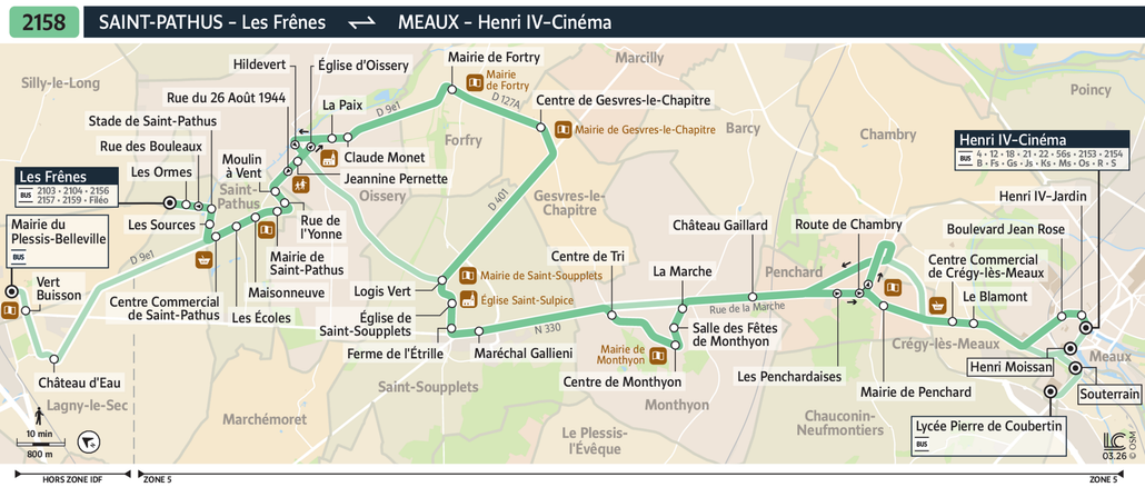 Tracé de la ligne de Bus 2158