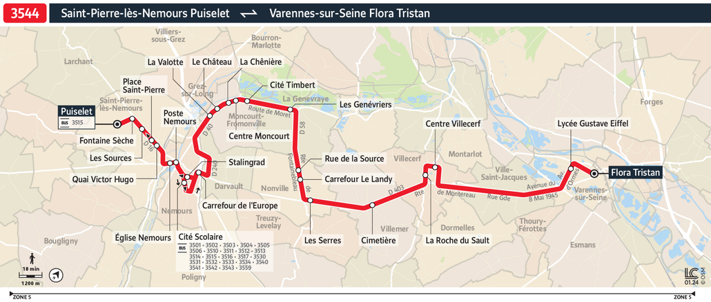 Tracé de la ligne de Bus 3544