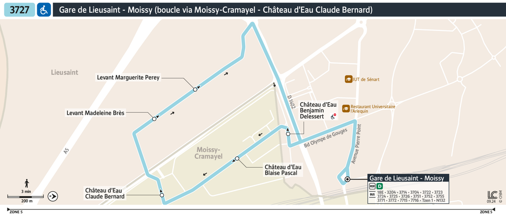 Tracé de la ligne de Bus 3727