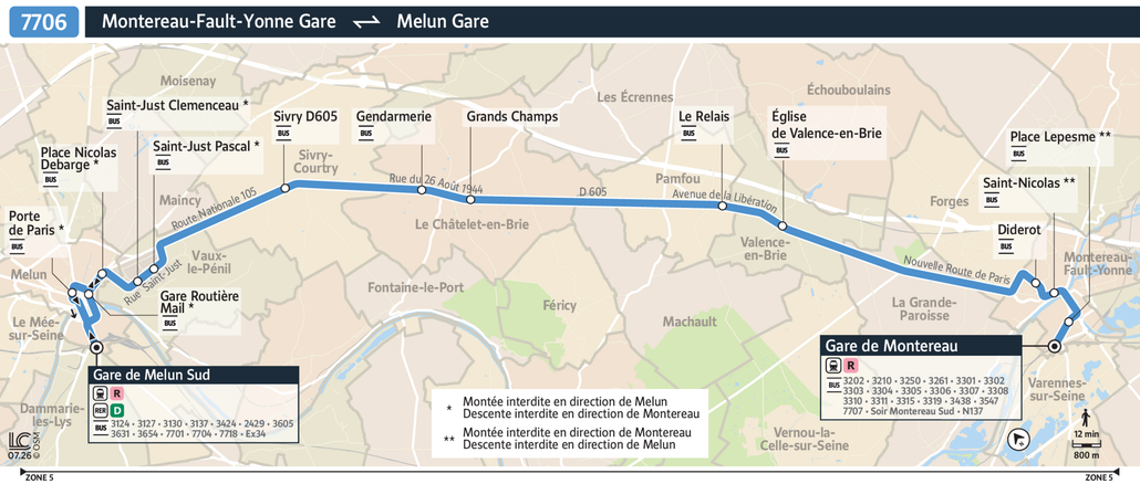 Tracé de la ligne de Bus 7706