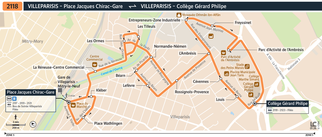 Tracé de la ligne de Bus 2118