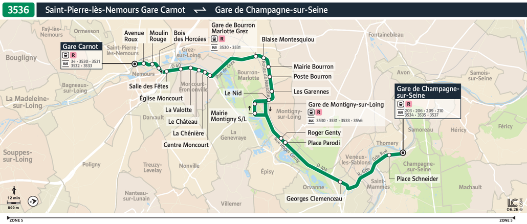 Tracé de la ligne de Bus 3536
