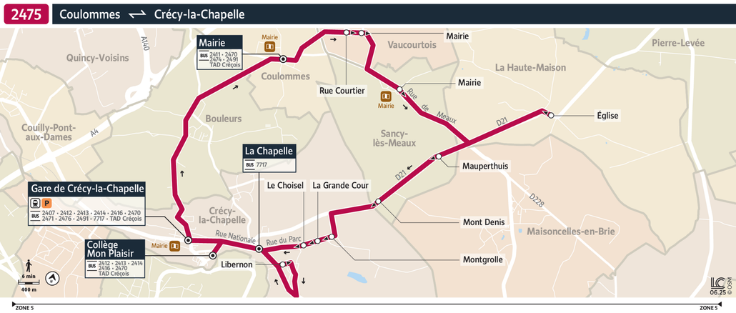 Tracé de la ligne de Bus 2475
