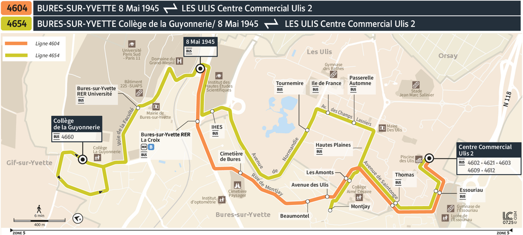 Tracé de la ligne de Bus 4654