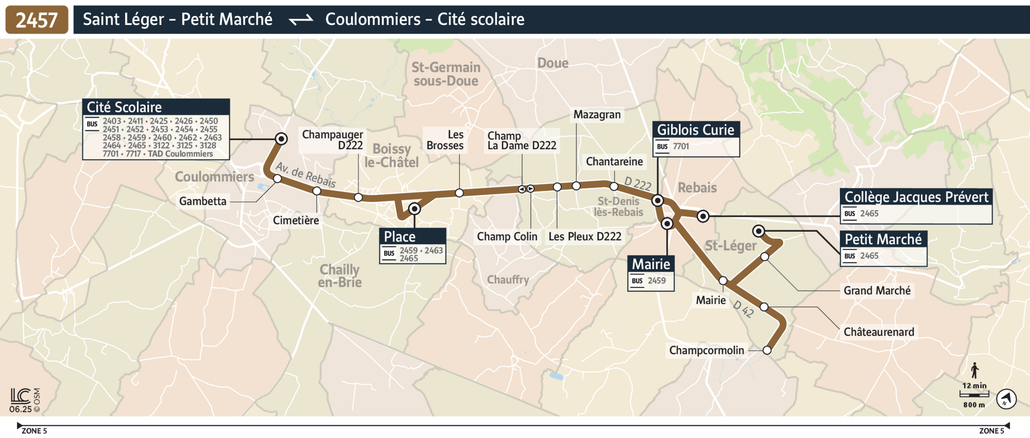 Tracé de la ligne de Bus 2457