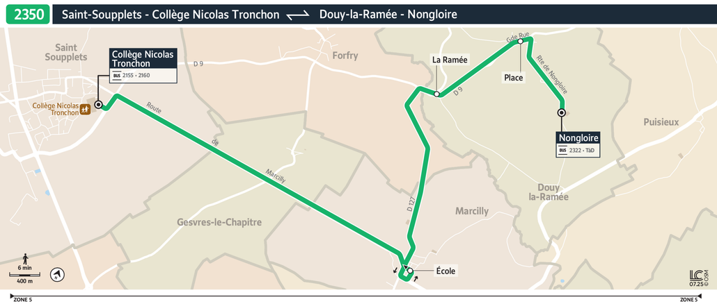 Tracé de la ligne de Bus 2350