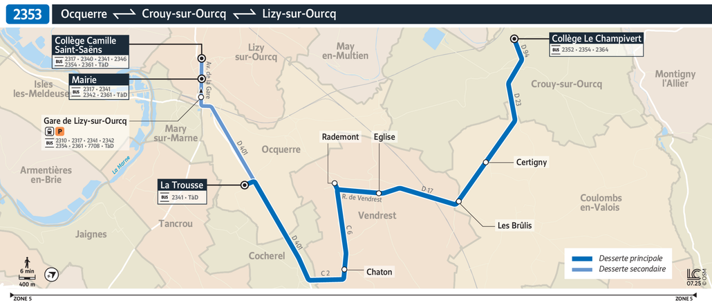 Tracé de la ligne de Bus 2353