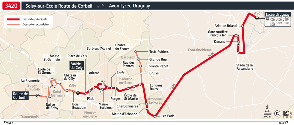 Tracé de la ligne de Bus 3420