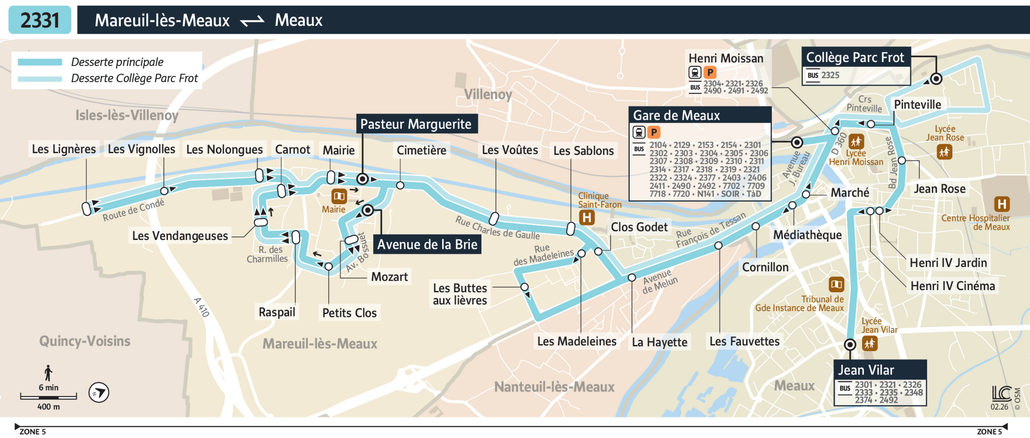 Tracé de la ligne de Bus 2331