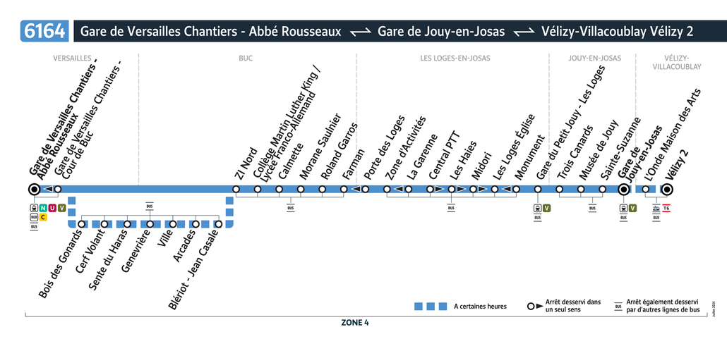 Tracé de la ligne de Bus 6164